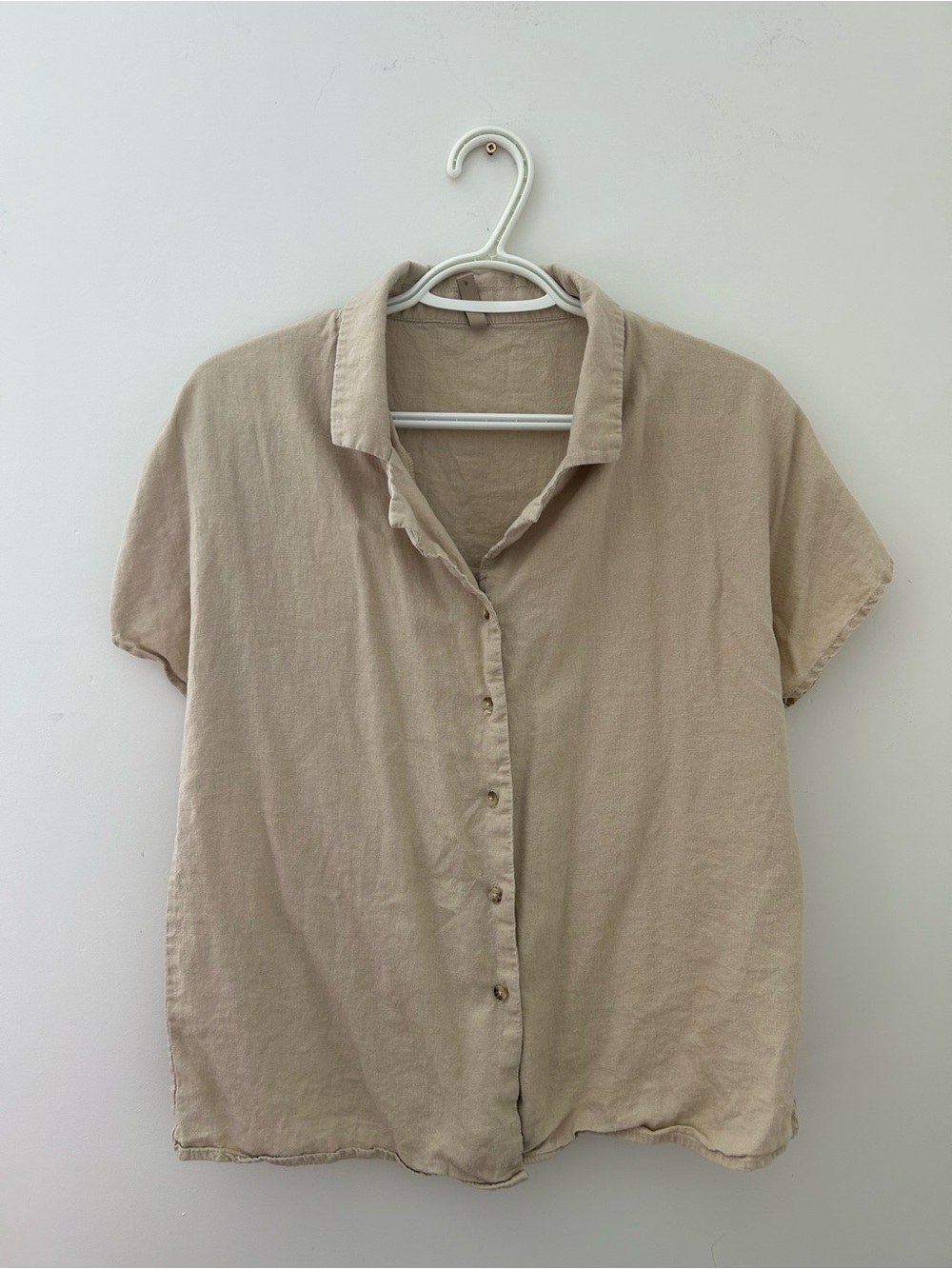 SoyaConcept - Linen Blend Short-Sleeve Button-Up Shirt in Beige - Size S